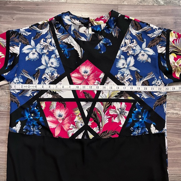 ASOS Womens Color Blocked Hawaiian Geometric Mixed Media Top US Size 6 Pink Blue - Picture 15 of 16